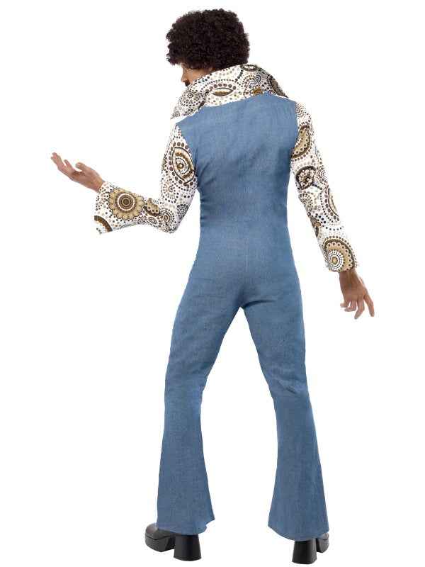 Smiffys Groovy Dancer Herren Kostüm blauer Jumpsuit mit Mock-Shirt – Detailansicht