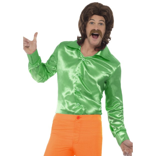 Smiffys Grün Satin Disco Hemd – Retro Herrenparty Shirt - Fasnacht24.ch