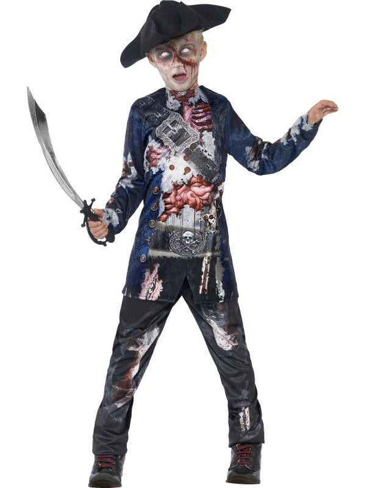 Smiffys Zombie Piraten Halloween Kinderkostüm – Blau-Multicolor, Polyester - Fasnacht24.ch