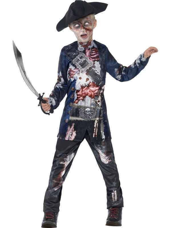 Smiffys Gruseliger Zombie Pirat Halloween Kinderkostüm Blau-Multicolor Polyester Fasnacht24.ch – Produktansicht