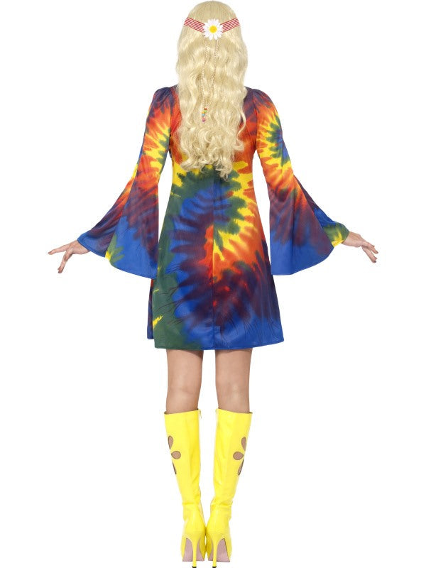 Smiffys Damen Hippie Kostümkleid Rainbow Batik 70er Jahre Stil – Detailansicht