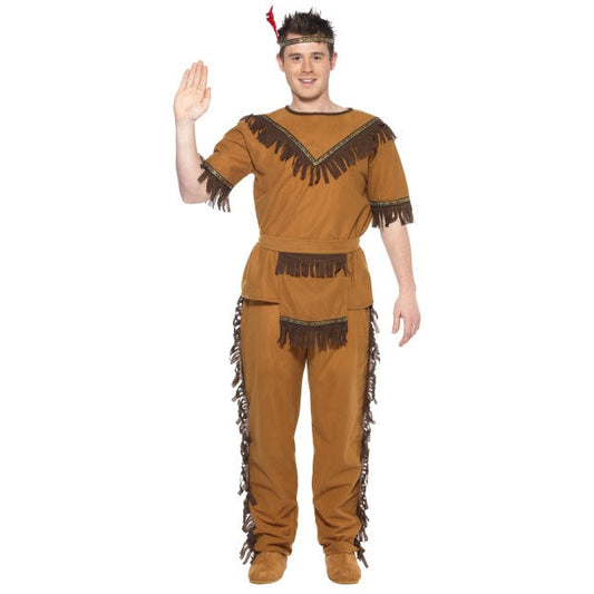 Smiffys Herren Indianer Kostüm Sito – Braun Mit Fransen Und Federkopfschmuck - Fasnacht24.ch