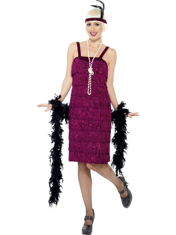 Smiffys Jazz Flapper Girl Kostüm Weinrot 1920er Stil – Produktansicht