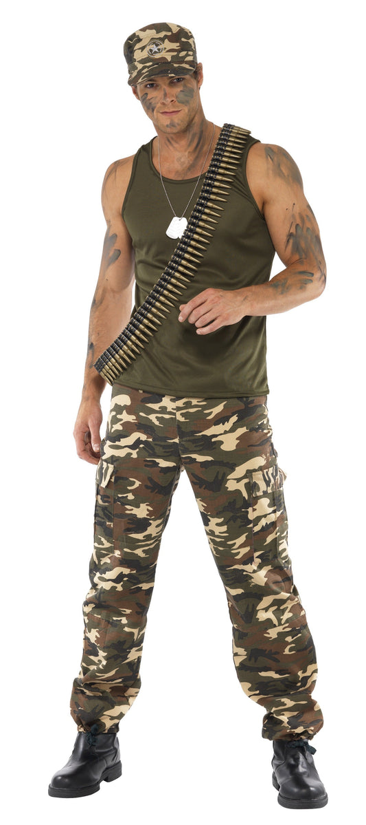 Smiffys Camouflage Combat Soldaten Kostüm – Grünes Muskelshirt & Camo Hose - Fasnacht24.ch