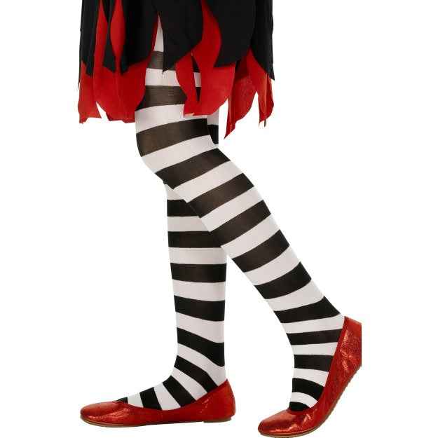 Smiffys Kinder Gestreifte Strumpfhose Weiss-Schwarz Grösse 8-12 Jahre - Fasnacht24.ch