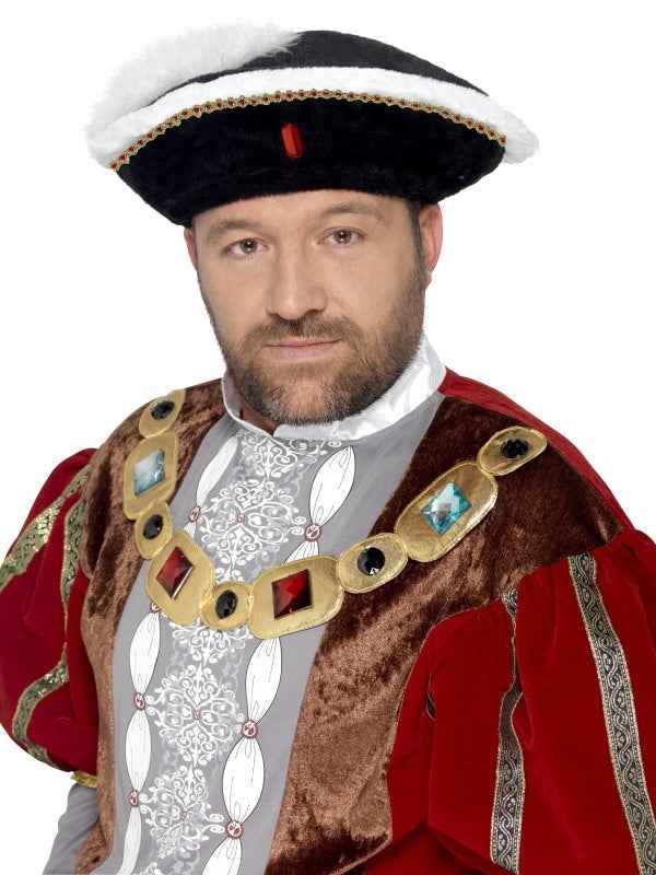 Smiffys König Heinrich VIII Tudor Hut Grau Gold Historisches Kostüm