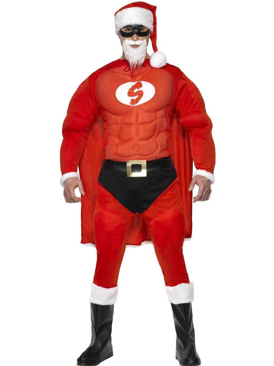 Smiffys Super Santa Kostüm Herren Rot Polyester mit Maske und Cape - Fasnacht24.ch – Produktansicht