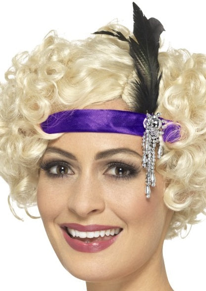 Smiffys Lila Satin Charleston Stirnband – Vintage Feder-Accessoire - Fasnacht24.ch