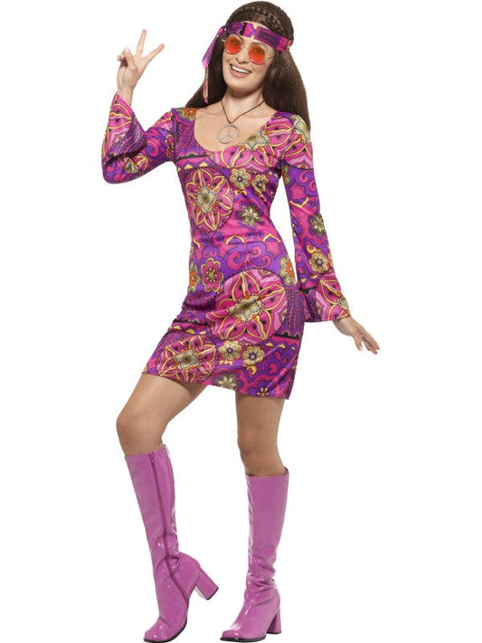 Smiffys Hippie Kostüm Damen Mayra – Pink-Violettes Kleid mit Glockenärmeln - Fasnacht24.ch