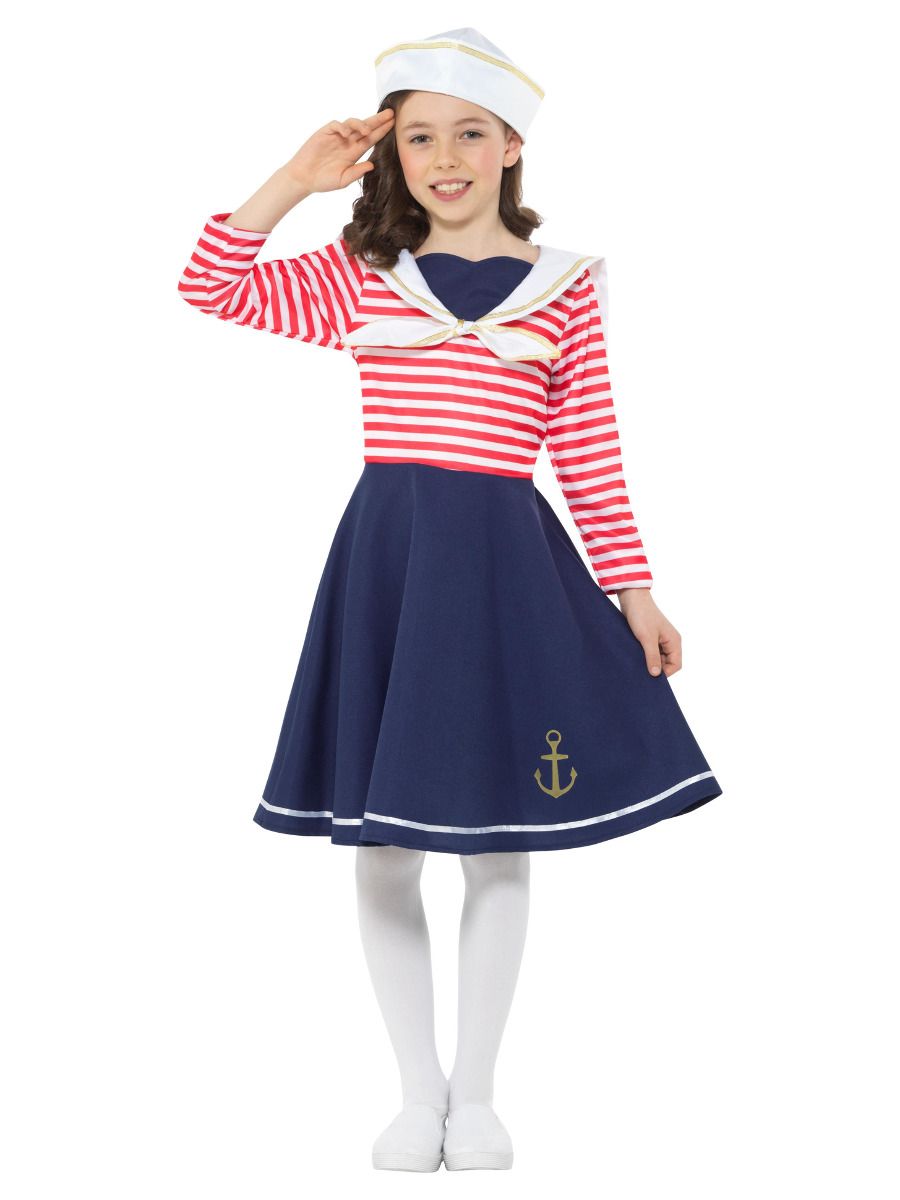Smiffys Sailor Girl Kinderkostüm – Blau-Weisses Kleid & Matrosenhut – Produktansicht