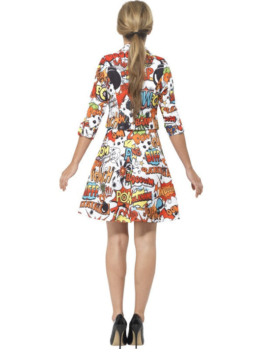 Smiffys Comic Party Kleid und Jacke – Weiß mit Comic Prints - Fasnacht24.ch