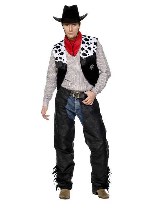 Smiffys Cowboy Kostüm – Schwarze Leder-Chaps & Weste mit Fransen - Fasnacht24.ch