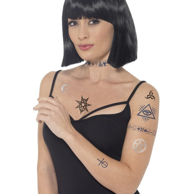 Smiffys Temporäre Occulte Zeichen Tattoo Transfers – Hautfreundliche Sticker