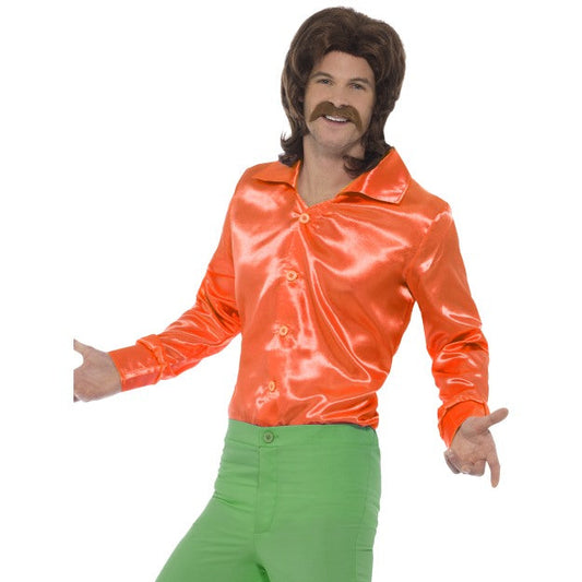 Disco Hemd Orange Satin – Smiffys Herren Retro 70er Shirt - Fasnacht24.ch