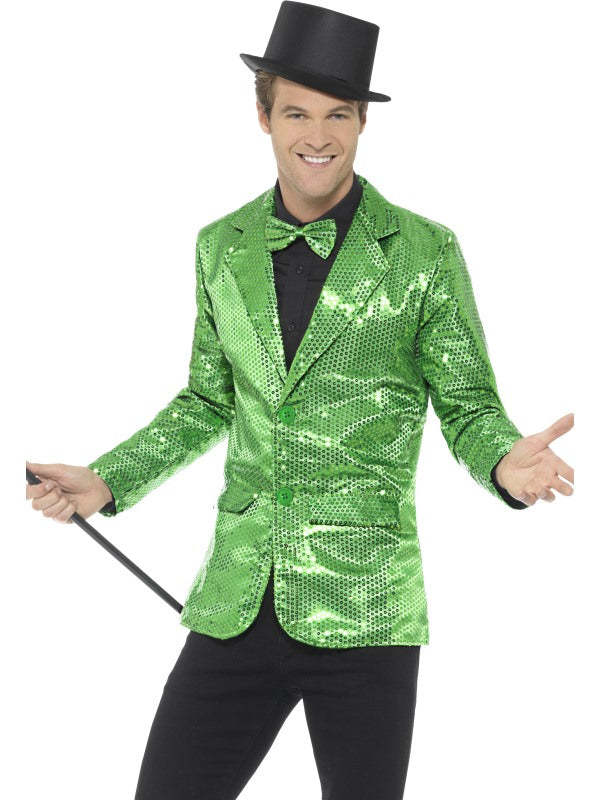 Smiffys Grün Paillettenjacke – Unisex Partyjacke mit Hakenverschluss – Produktansicht