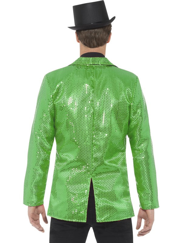 Smiffys Grün Paillettenjacke – Unisex Partyjacke mit Hakenverschluss – Detailansicht