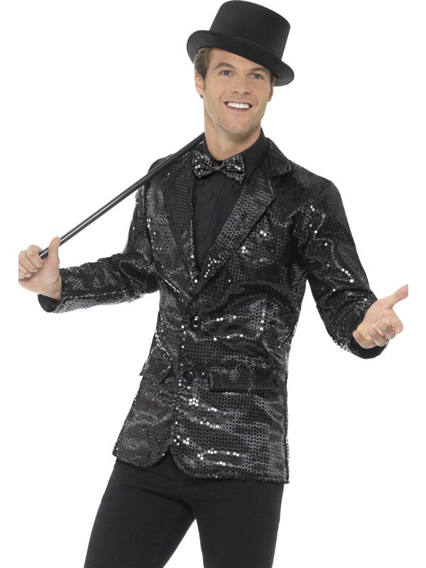 Smiffys Pailletten Jacke – Schwarze Unisex Glitzerjacke - Fasnacht24.ch – Produktansicht