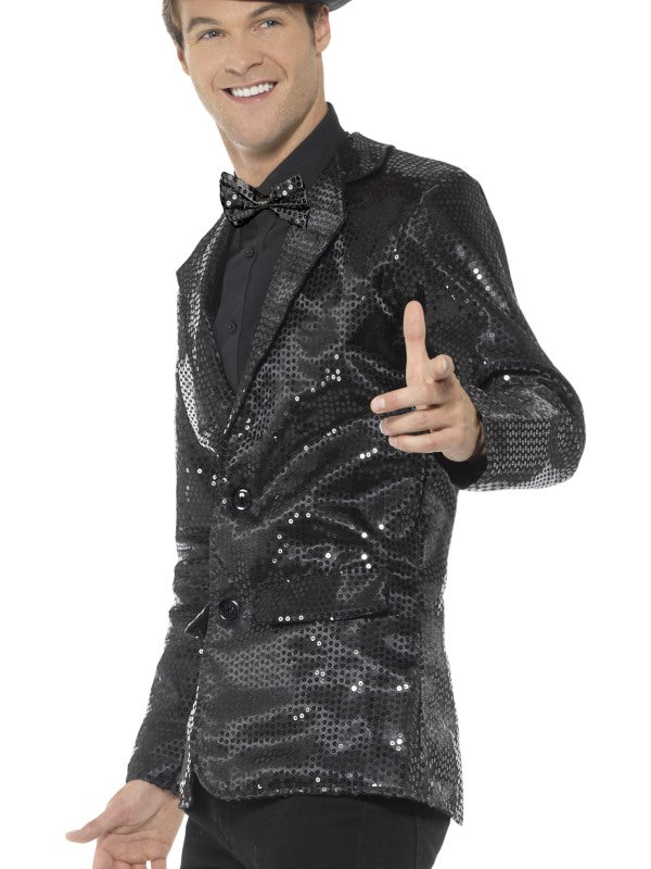 Smiffys Pailletten Jacke – Schwarze Unisex Glitzerjacke - Fasnacht24.ch – Seitenansicht