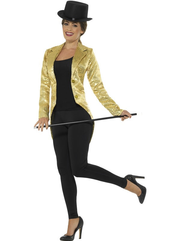 Smiffys Damen Pailletten Tuxedo Jacke – Goldene Glanzjacke – Detailansicht