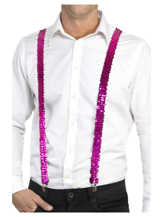 Smiffys Pink Pailletten Hosenträger – Verstellbar Mit Silber Clips - Fasnacht24.ch