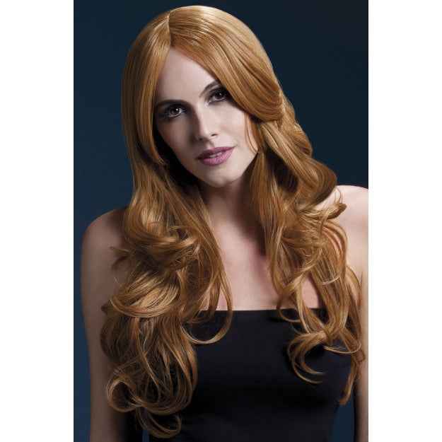 Smiffys Khloe 66cm Lang Wellig Perücke Kupfer Braun Mittelscheitel - Fasnacht24.ch