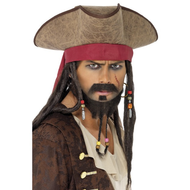 Smiffys Piratenhut mit Dreadlocks Braun Rot Kostümzubehör - Fasnacht24.ch