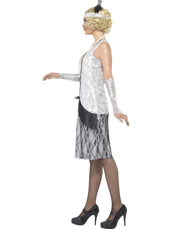 Smiffys Roaring 20s Charleston Damenkostüm – Silber Sequin Kleid - Fasnacht24.ch