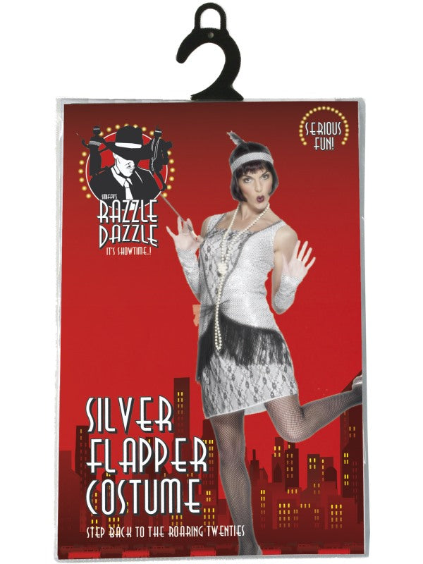 Smiffys Roaring 20s Charleston Damenkostüm – Silber Sequin Kleid - Fasnacht24.ch