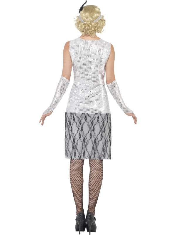 Smiffys Roaring 20s Charleston Damenkostüm – Silber Sequin Kleid - Fasnacht24.ch