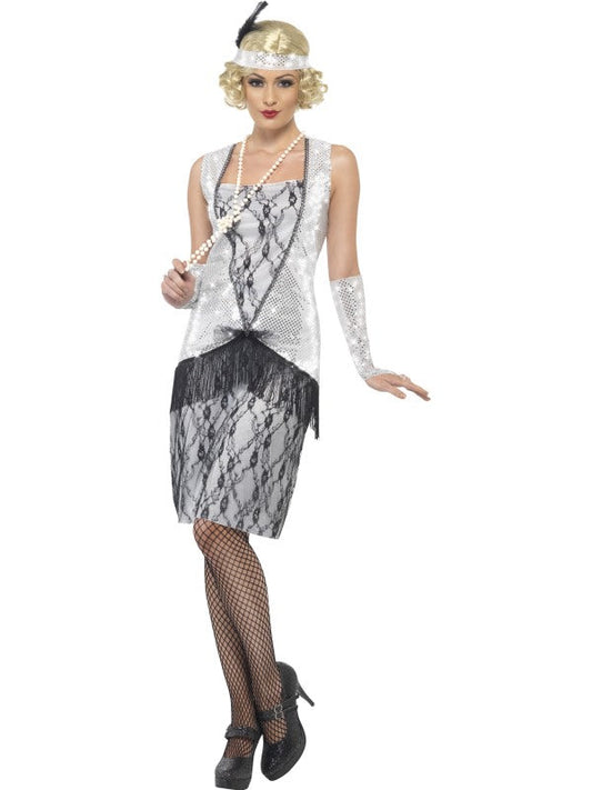 Smiffys Roaring 20s Charleston Damenkostüm – Silber Sequin Kleid - Fasnacht24.ch