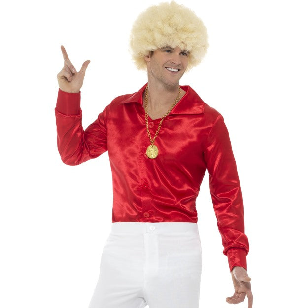 Smiffys Rotes Glänzendes Satin Discohemd für Herren – 70er Style - Fasnacht24.ch