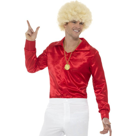 Smiffys Rotes Glänzendes Satin Discohemd für Herren – 70er Style - Fasnacht24.ch