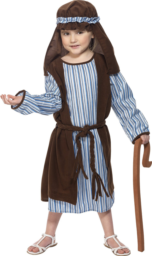 Smiffys Deluxe Schafhirtenkostüm für Kinder – Braun-Blau mit Hirtenstab - Fasnacht24.ch