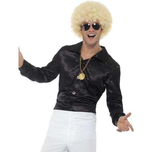 Smiffys Schwarzes Satin Discohemd Für Herren – Glänzend & Atmungsaktiv - Fasnacht24.ch