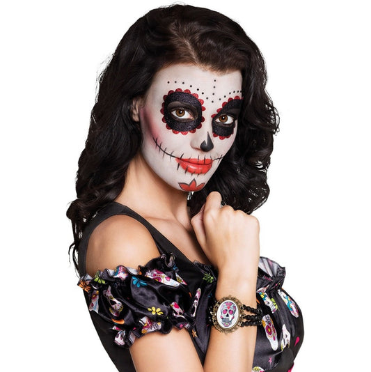 Smiffys Tag der Toten Guadalupe Armband – Schwarz Beads mit Totenschädel - Fasnacht24.ch