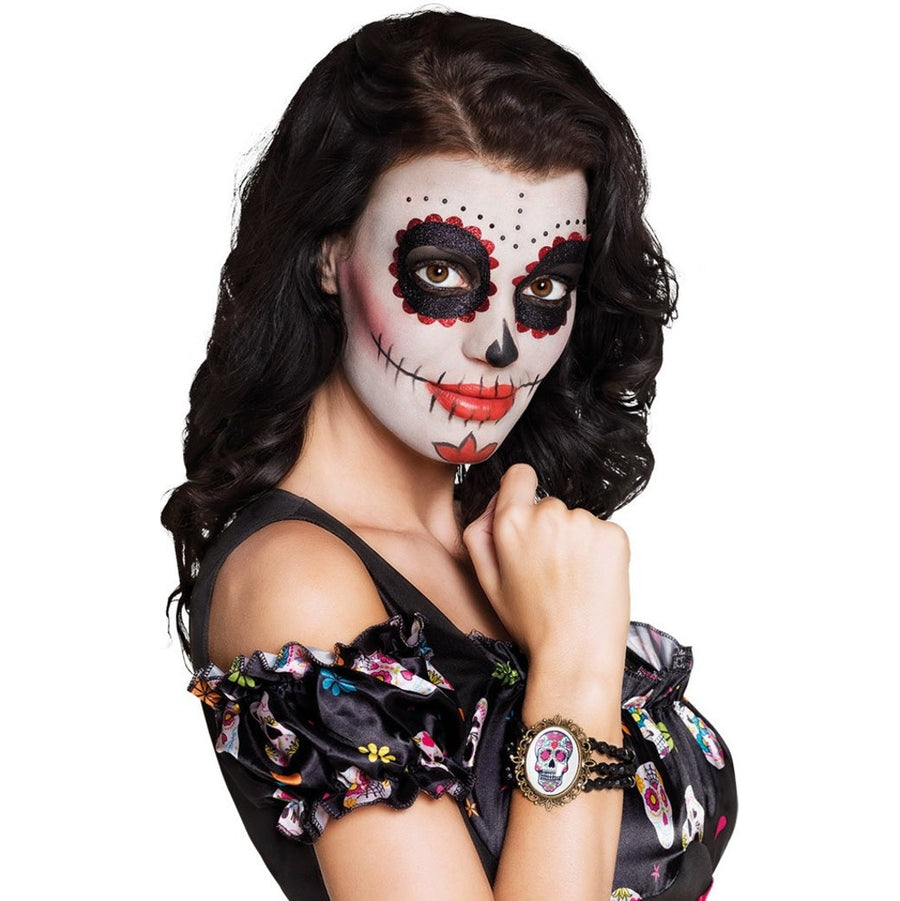 Smiffys Tag der Toten Guadalupe Armband Schwarz Beads mit Totenschädel - Fasnacht24.ch – Detailansicht