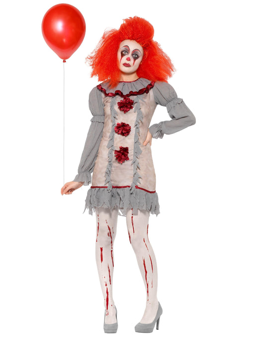 Smiffys Vintage Horror Clown Kostüm Damen – Grau-Rot Retro - Fasnacht24.ch