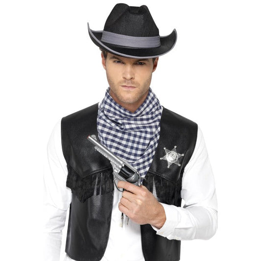 Cowboy Kostüm Set – Smiffys 4-teilig, Schwarze Weste & Hut - Fasnacht24.ch