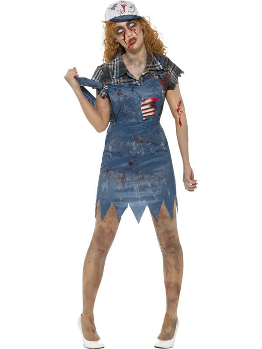 Smiffys Zombie Hillbilly Damenkostüm – Blaue Overalls mit Latex-Rippen - Fasnacht24.ch