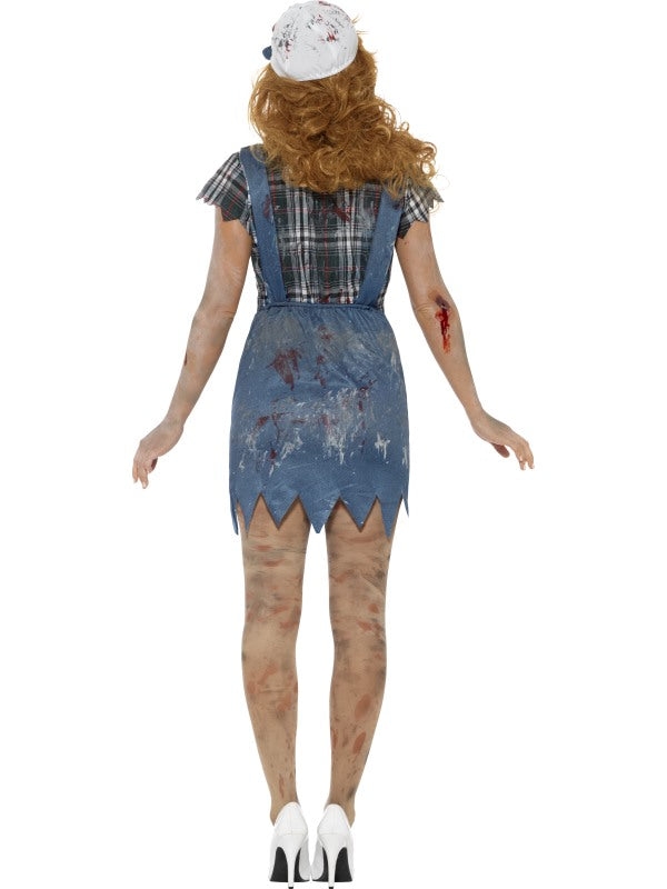 Smiffys Zombie Hillbilly Damenkostüm – Blaue Overalls mit Latex-Rippen - Fasnacht24.ch