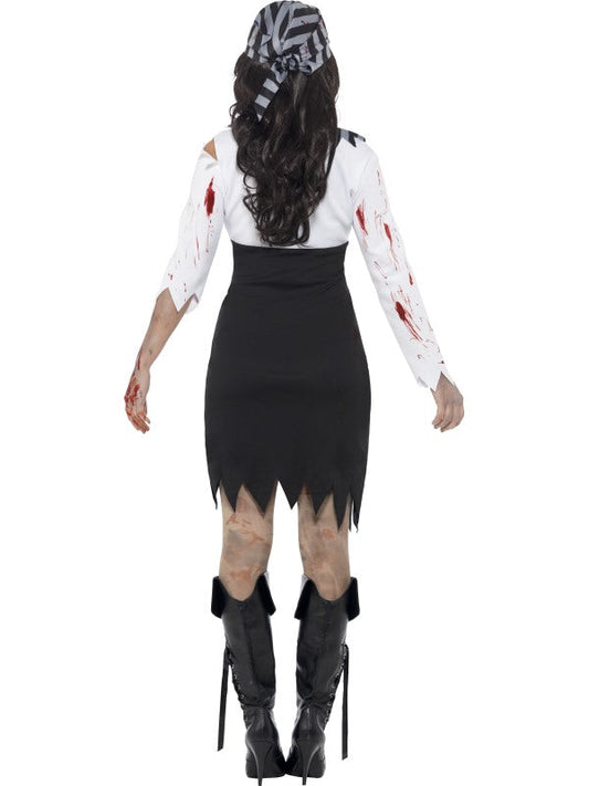 Smiffys Zombie Piratin Damenkostüm – Blutiges Grau, Größe M - Fasnacht24.ch