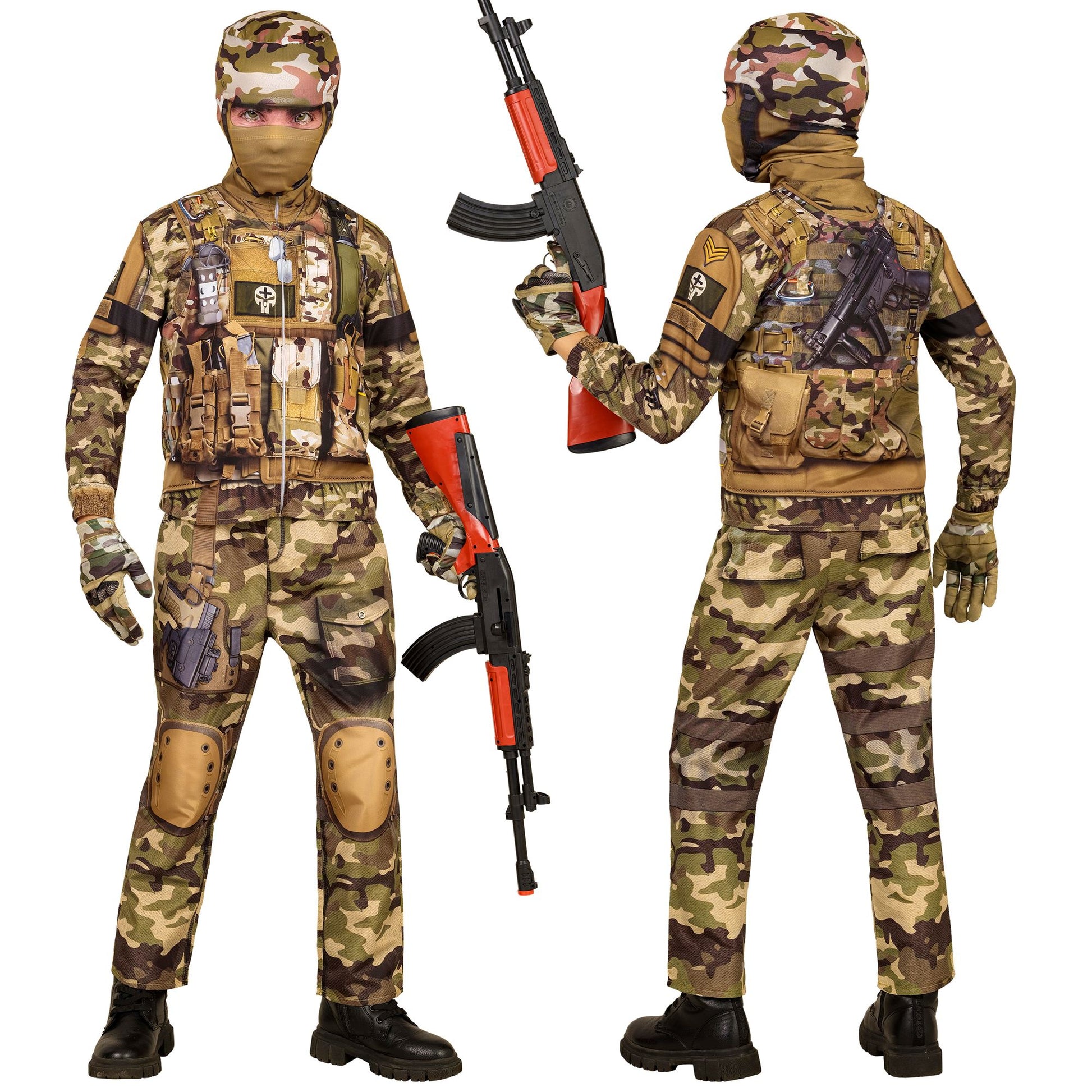 "SOLDAT FAST COSTUME" (Oberteil, Hose, Handschuhe, Maske) – Detailansicht
