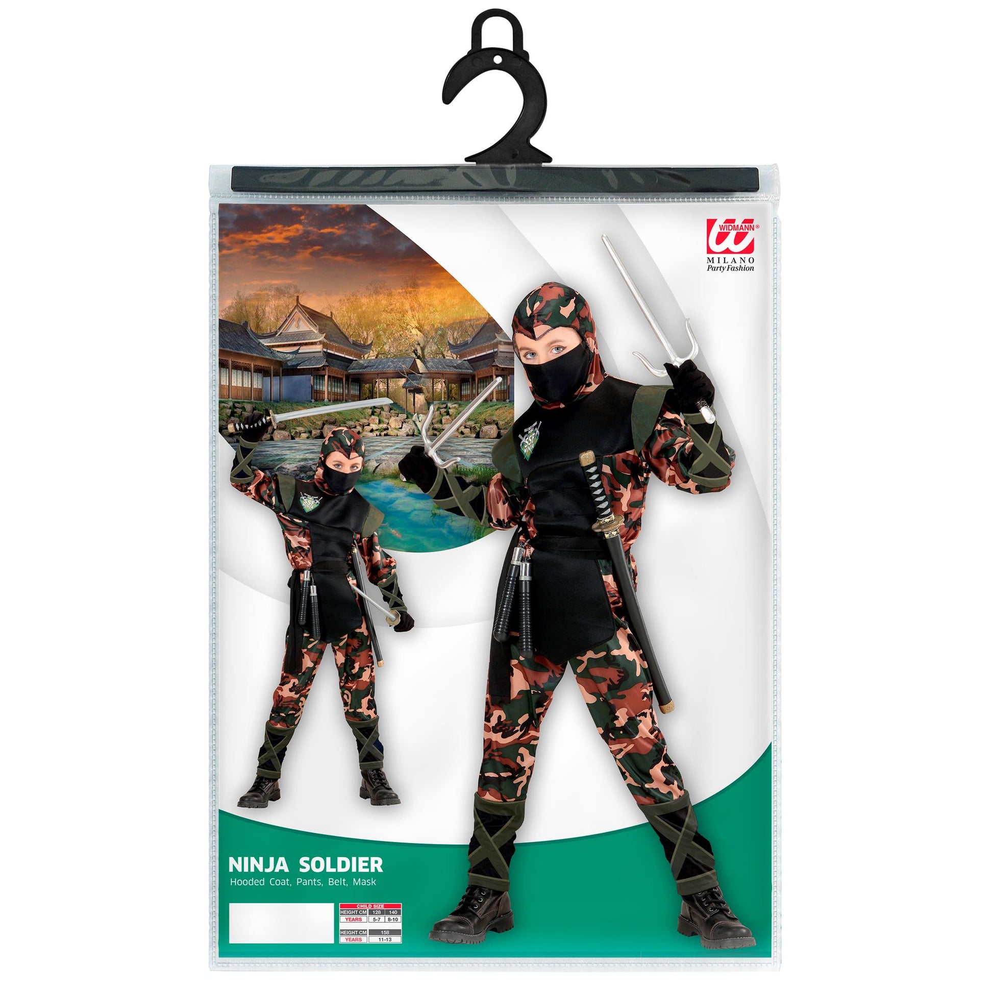 "SOLDAT NINJA" (Oberteil mit Kapuze und Bänder, Hose mit Bändern, Gürtel,Mundschutz) – Ansicht 3