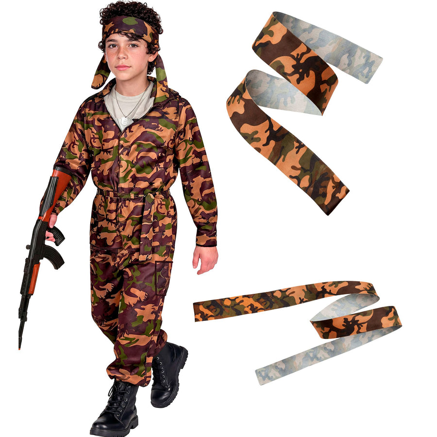 "SOLDAT" (Oberteil, Hose, Gürtel, Stirnband) – Detailansicht