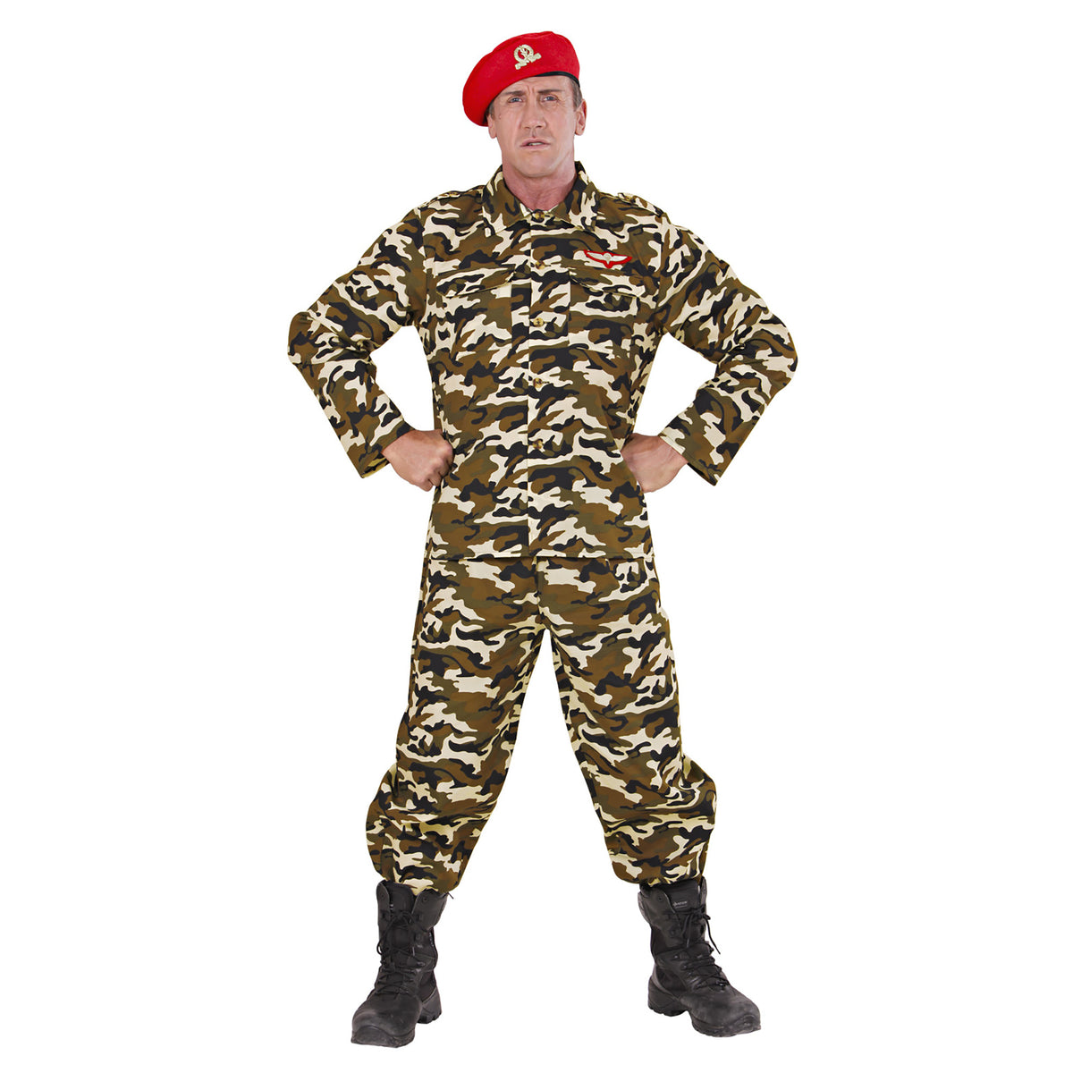 "SOLDAT" (Oberteil, Hose, Mütze) – Vorderansicht
