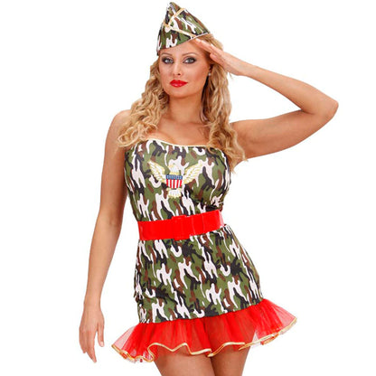 "SOLDATIN" (Kleid, Gürtel, Mütze) – Vorderansicht