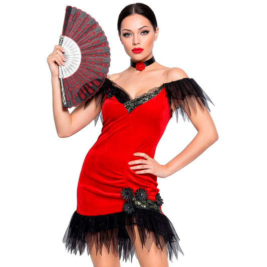 "SPANIERIN" (Kleid, Halsband mit Rose) – Vorderansicht