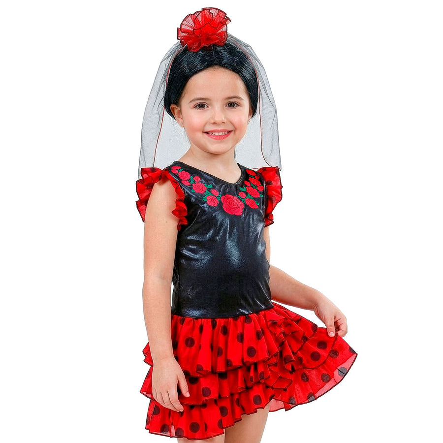 "SPANIERIN" (Kleid, Kopfbedeckung mit Blume und Schleier) – Vorderansicht