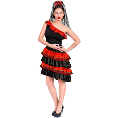 "SPANISCHE SENORITA" (Kleid, Kopfschmuck mit Schleier) – Detailansicht