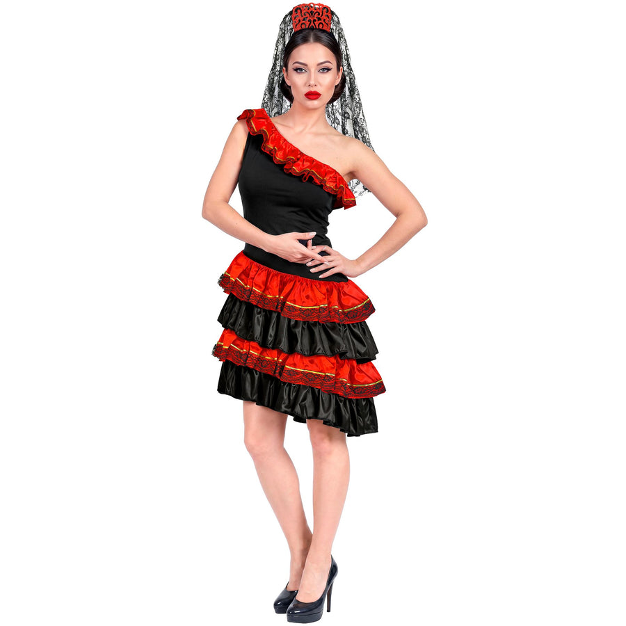 "SPANISCHE SENORITA" (Kleid, Kopfschmuck mit Schleier) – Detailansicht